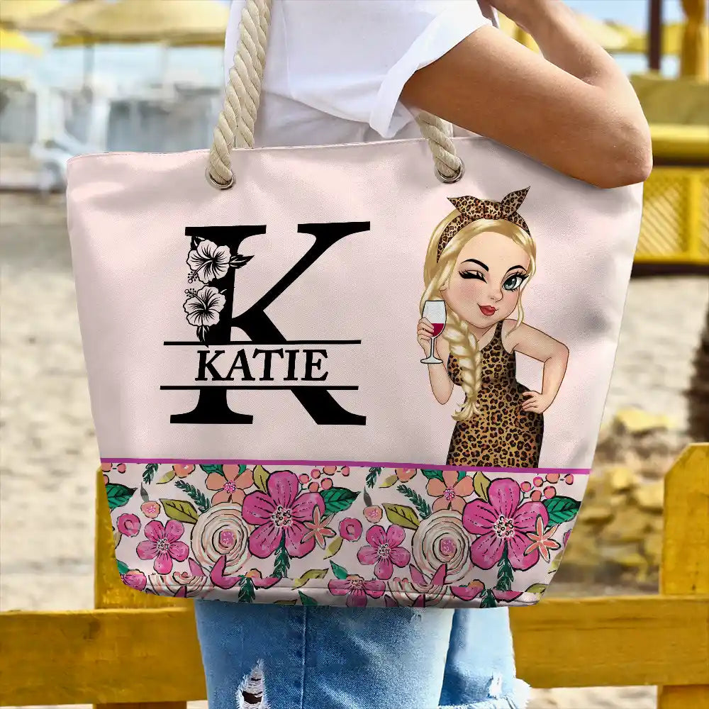 Monogram Floral Tropical Girl - Personalized Beach Bag - Image 3