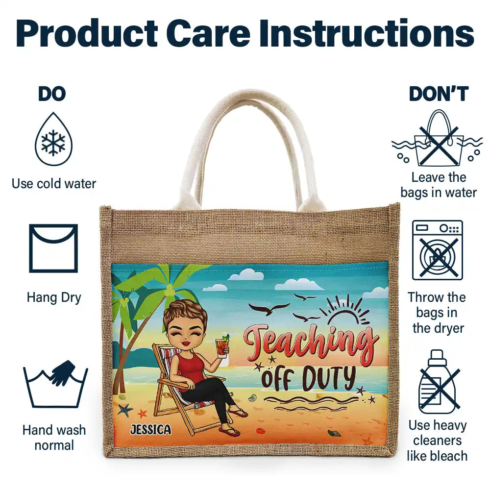 Beaching Not Teaching - Personalized Jute Tote Bag - Image 6