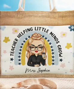 Teacher Helping Little Minds Grow - Personalized Jute Tote Bag