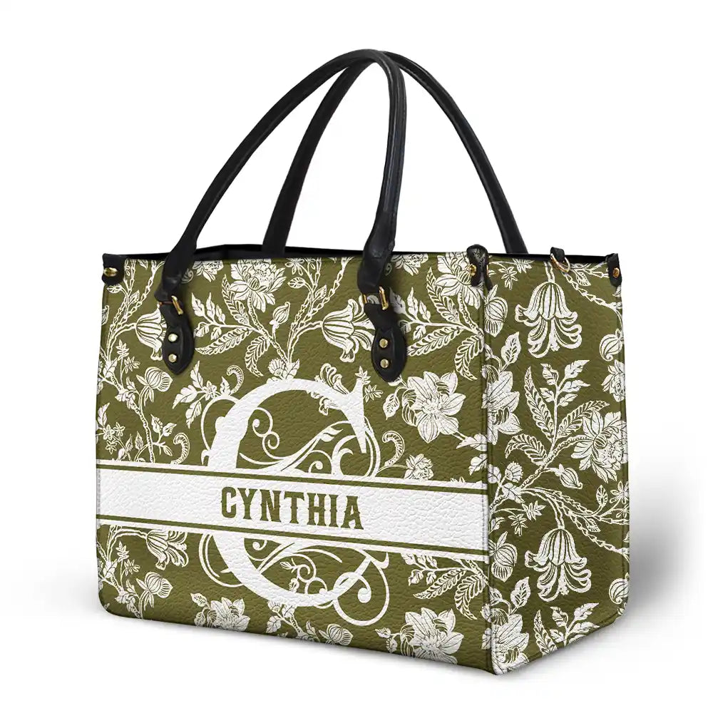 Monogram Style Floral Pattern - Personalized Leather Bag - Image 2