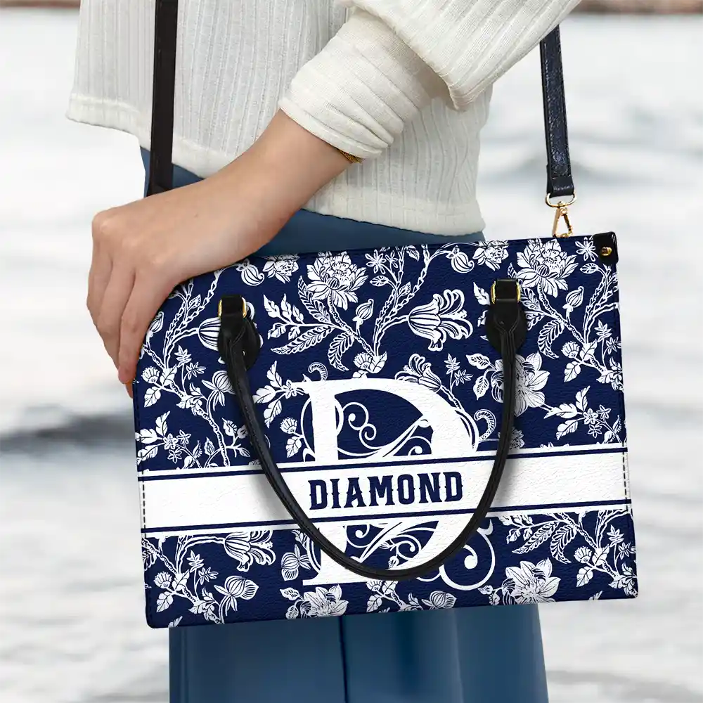 Monogram Style Floral Pattern - Personalized Leather Bag - Image 3