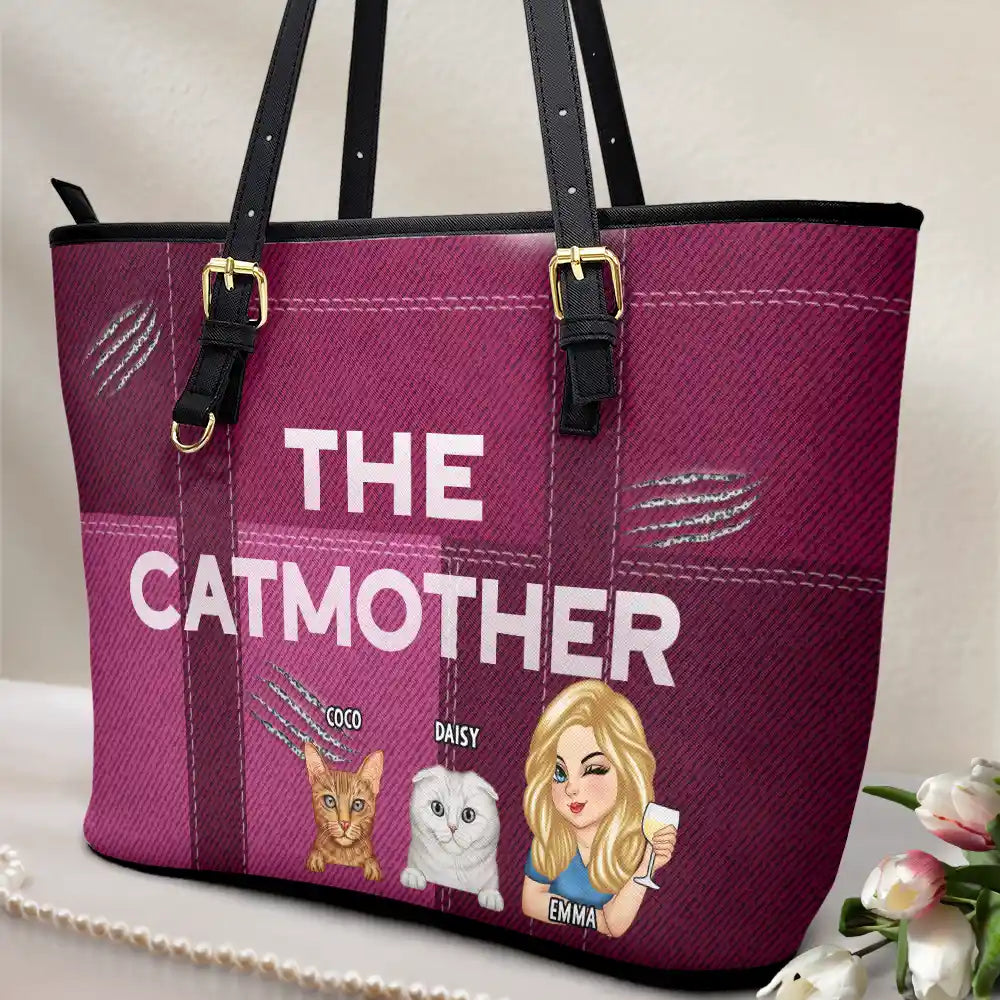 The Catmother - Personalized Leather Tote Bag - Image 2