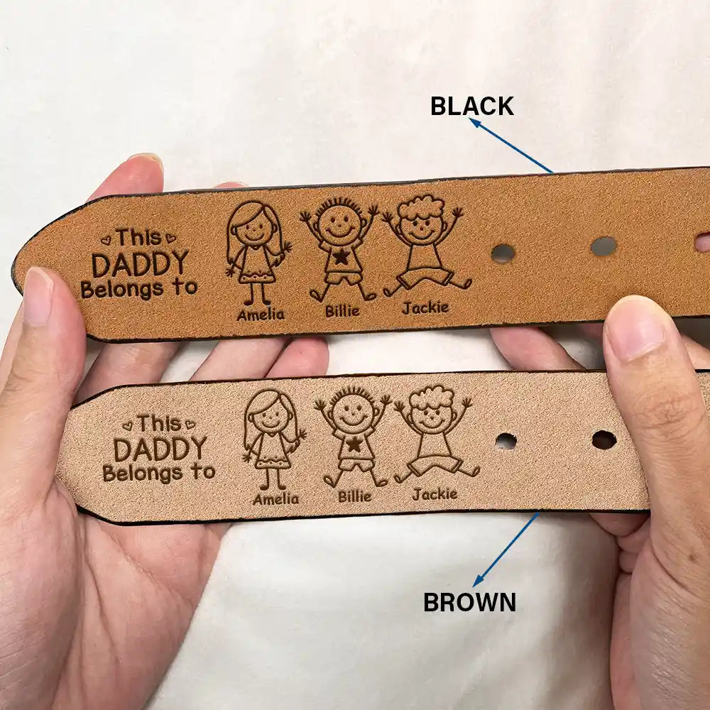 This Grandpa Dad Belongs To Kids Pet - Personalized Engraved Leather Belt - Image 2