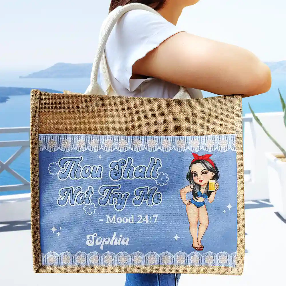 Thou Shalt Not Try Me Mood - Personalized Jute Tote Bag - Image 3