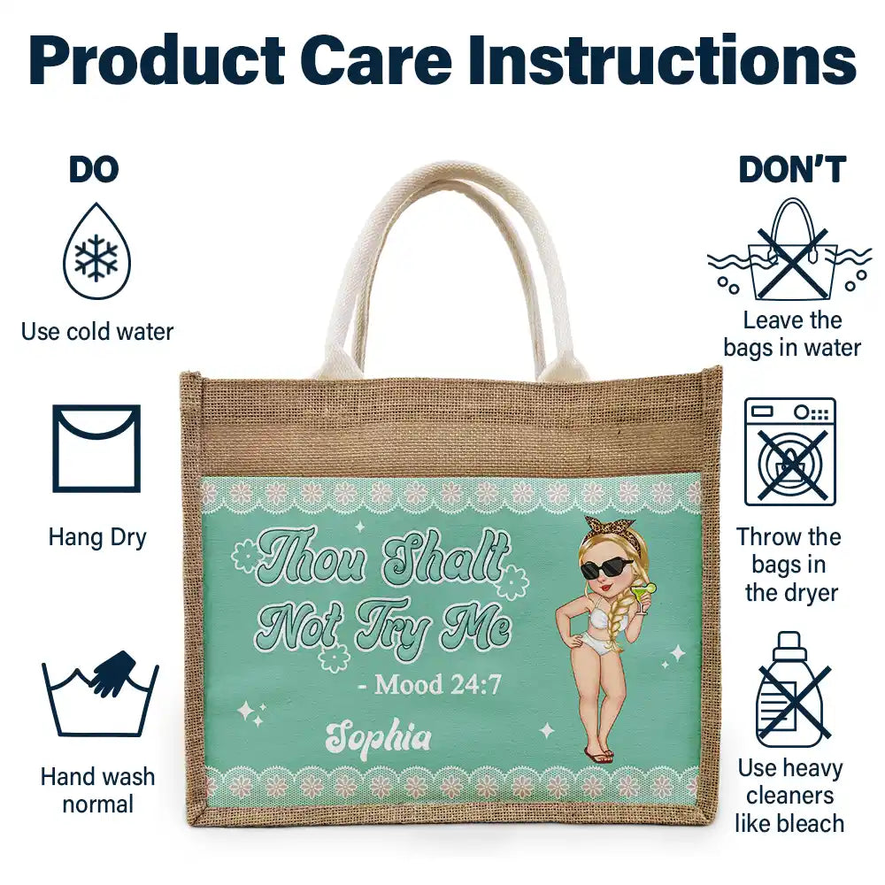 Thou Shalt Not Try Me Mood - Personalized Jute Tote Bag - Image 6