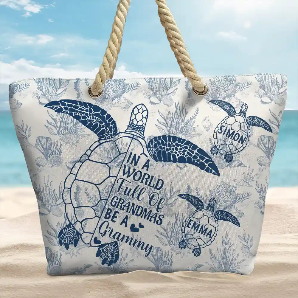 Toile De Jouy World Full Of Grandmas - Personalized Beach Bag - Image 2