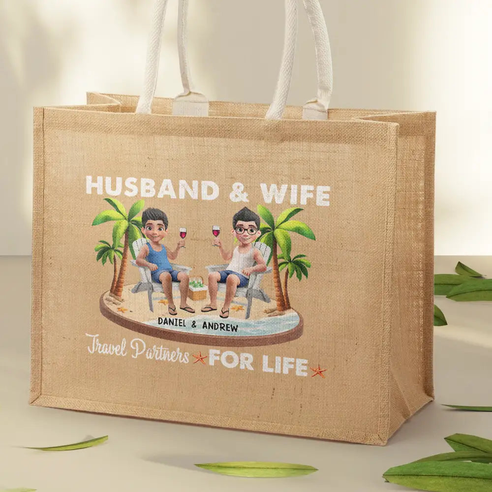 Travel Partners For Life - Personalized Jute Beach Bag - Image 2