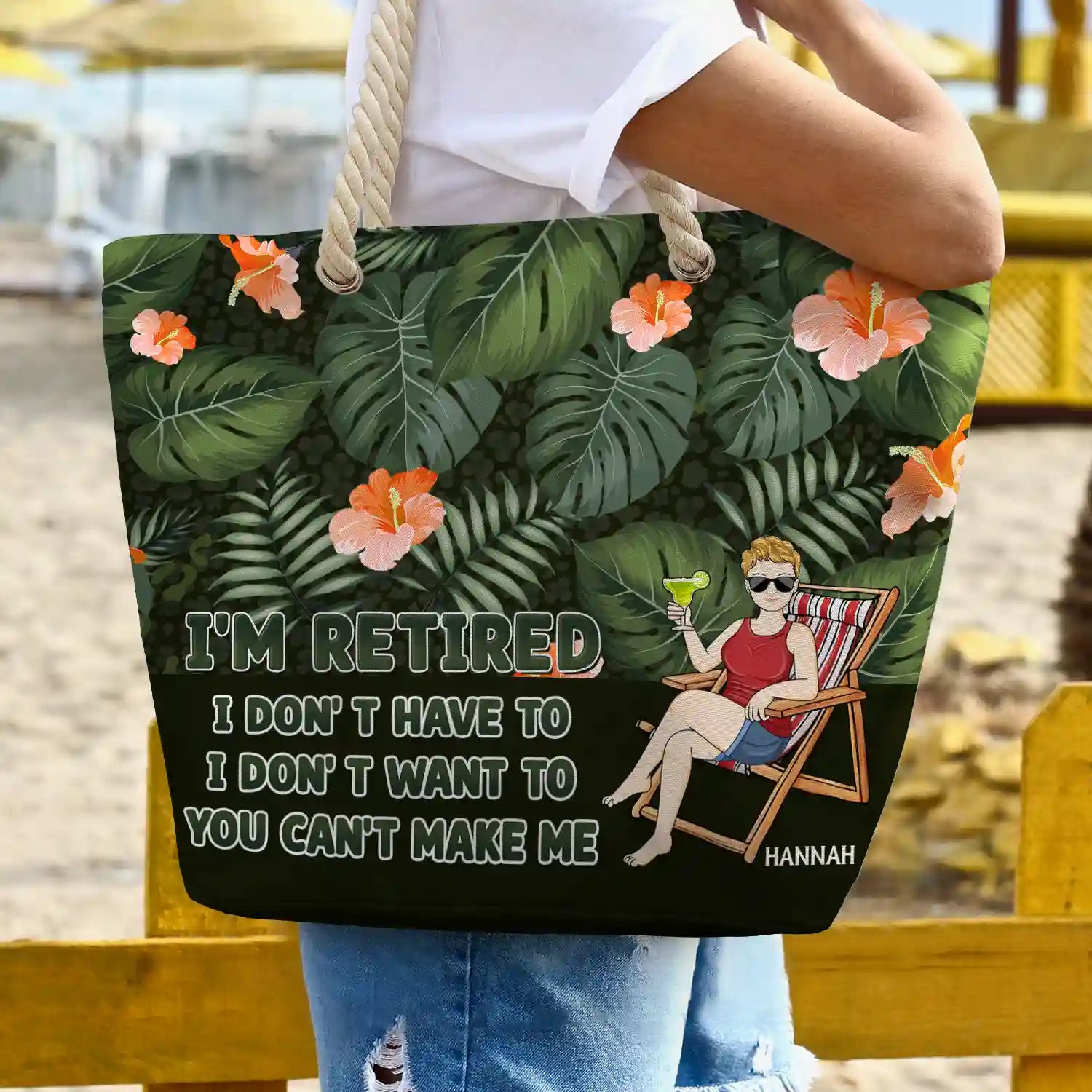 I'm Retired I Don't Have To - Personalized Beach Bag - Image 3