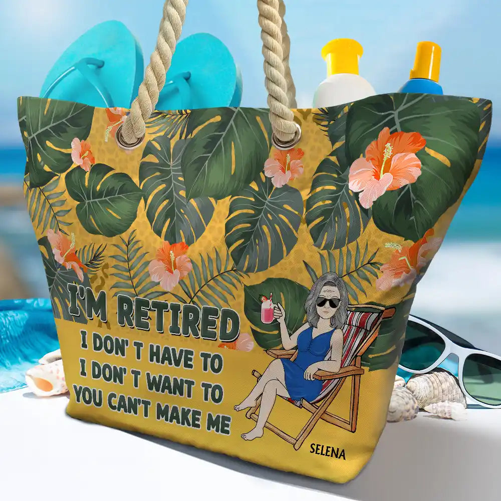 I'm Retired I Don't Have To - Personalized Beach Bag - Image 4