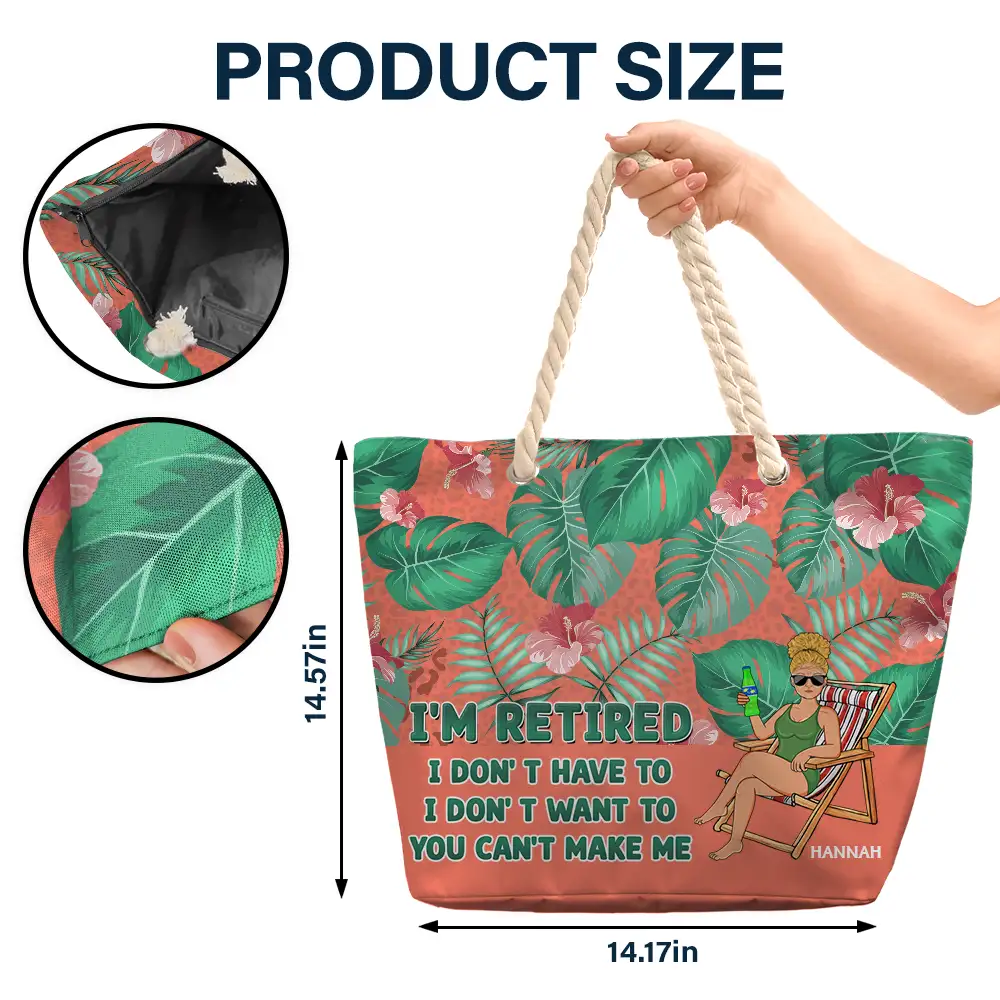 I'm Retired I Don't Have To - Personalized Beach Bag - Image 5